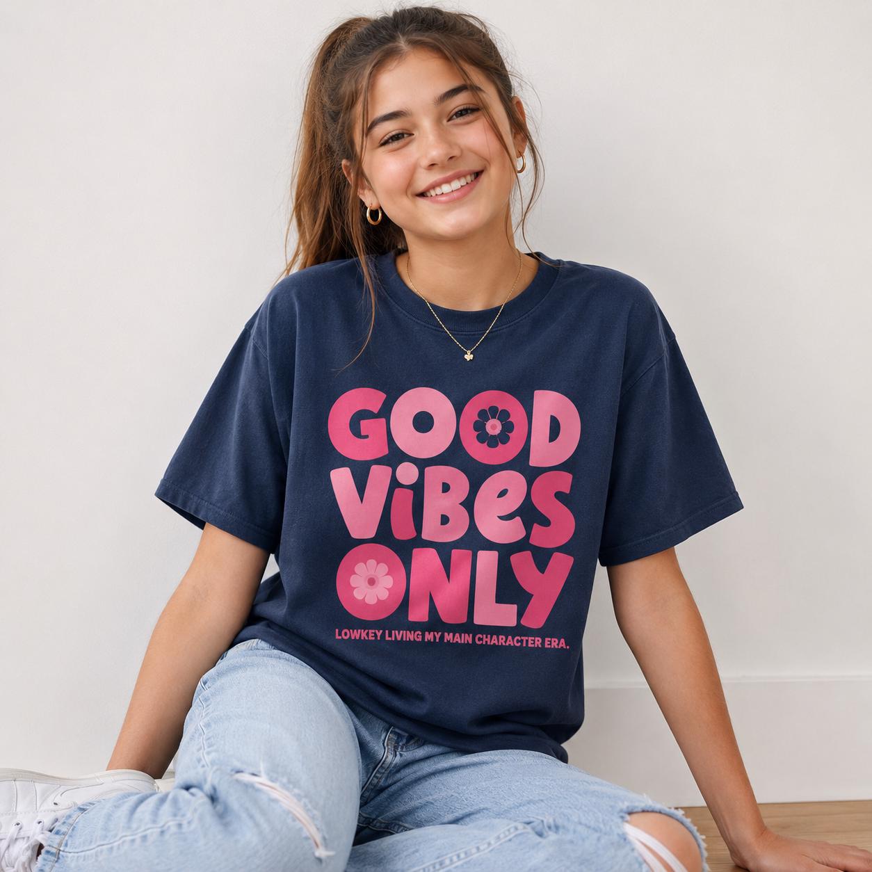 Good Vibes Only T-Shirt, Comfort Colors Pink Graphic Tee, Positive Vibes Tee, Sweatshirt, Hoodie