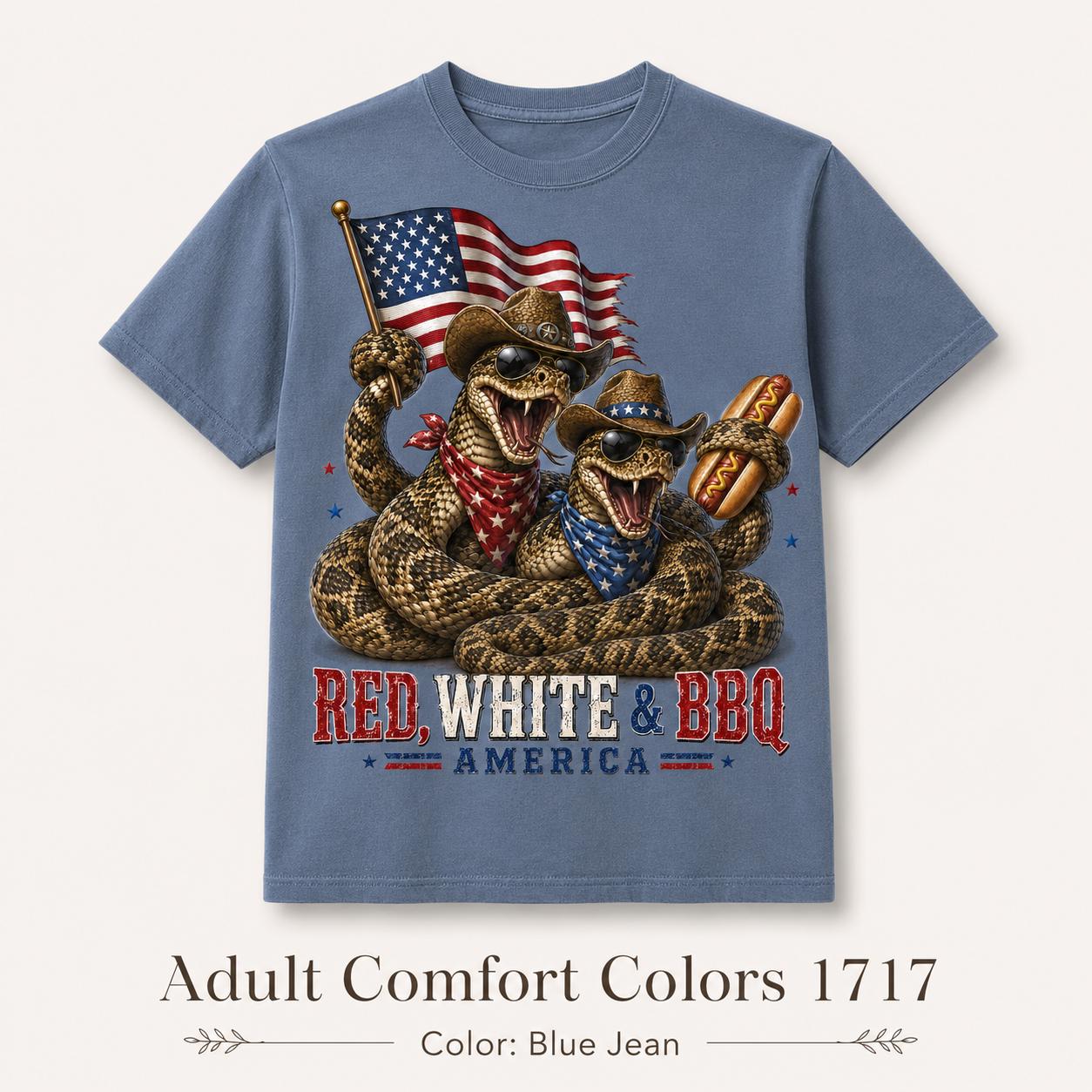 Red White BBQ Cowboy Snakes T-Shirt, Patriotic 4th July America Tee