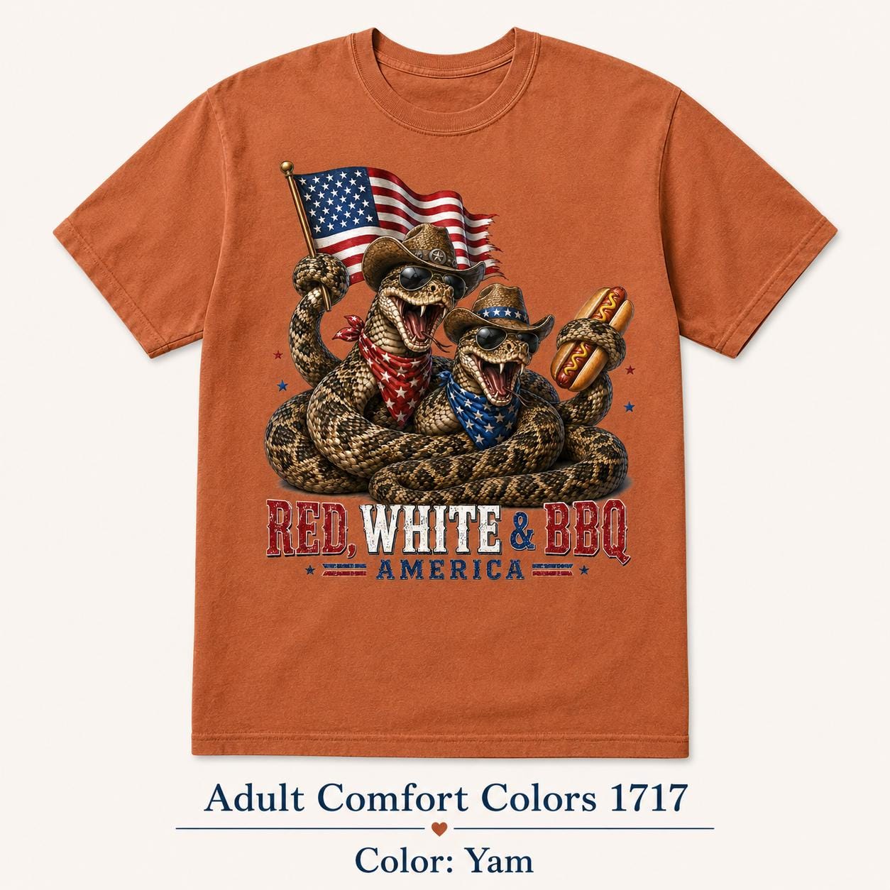 Red White BBQ Cowboy Snakes T-Shirt, Patriotic 4th July America Tee