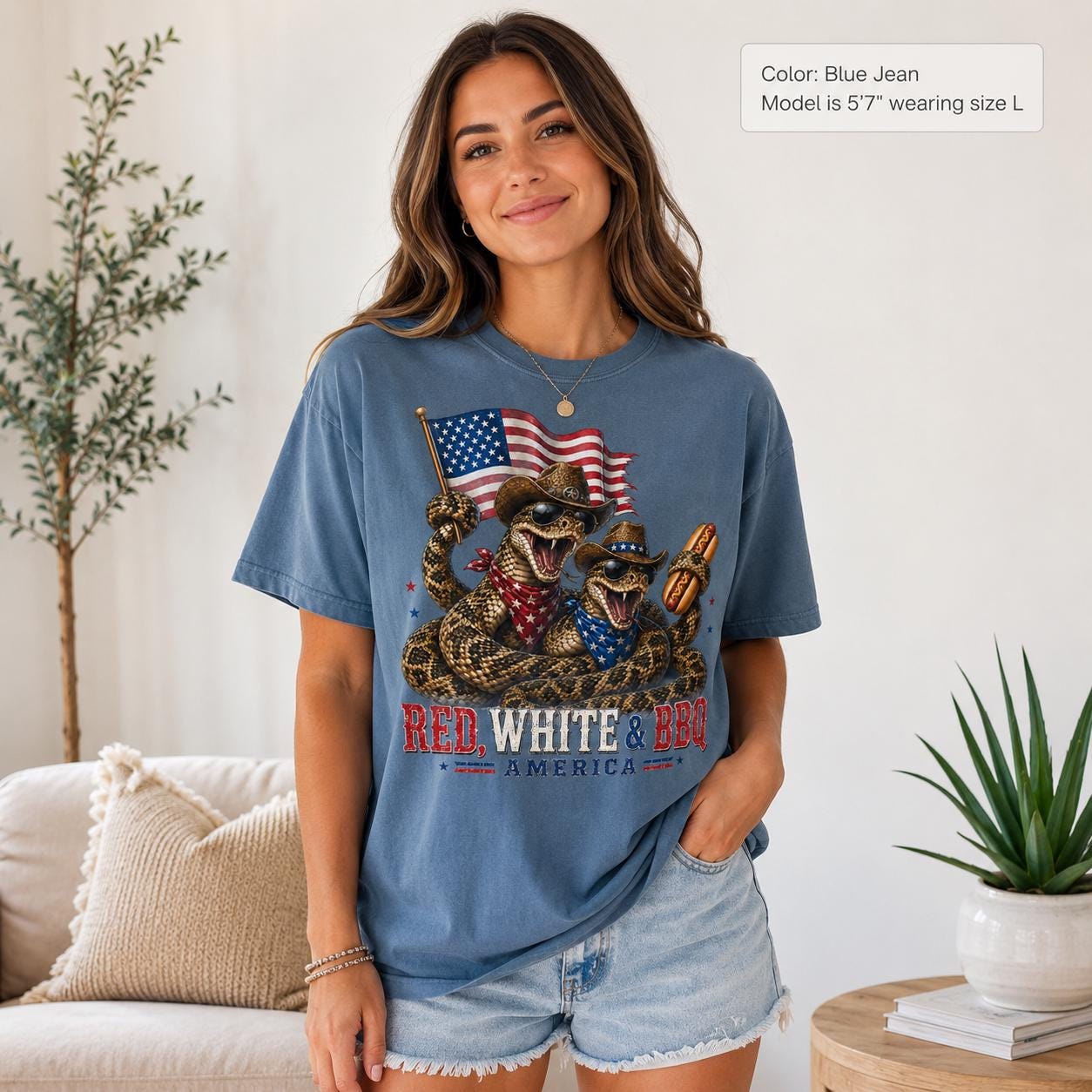 Red White BBQ Cowboy Snakes T-Shirt, Patriotic 4th July America Tee