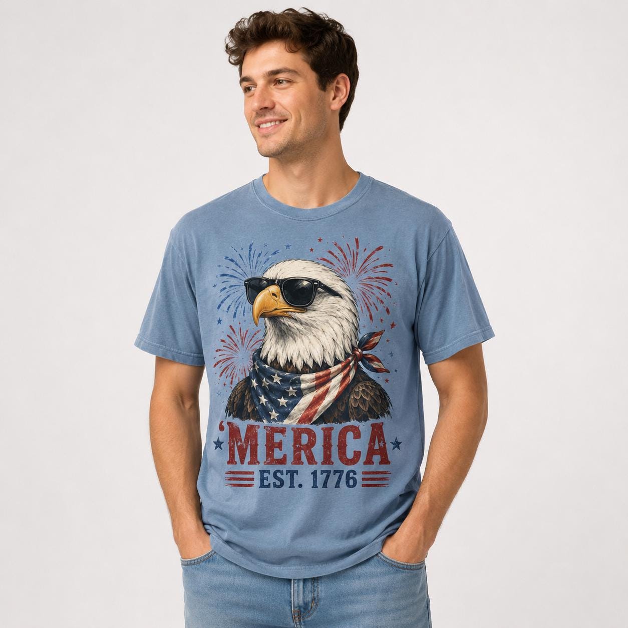 Feral Free Eagle Shirt, Comfort Colors Patriotic Tee, Independence Day EST 1776