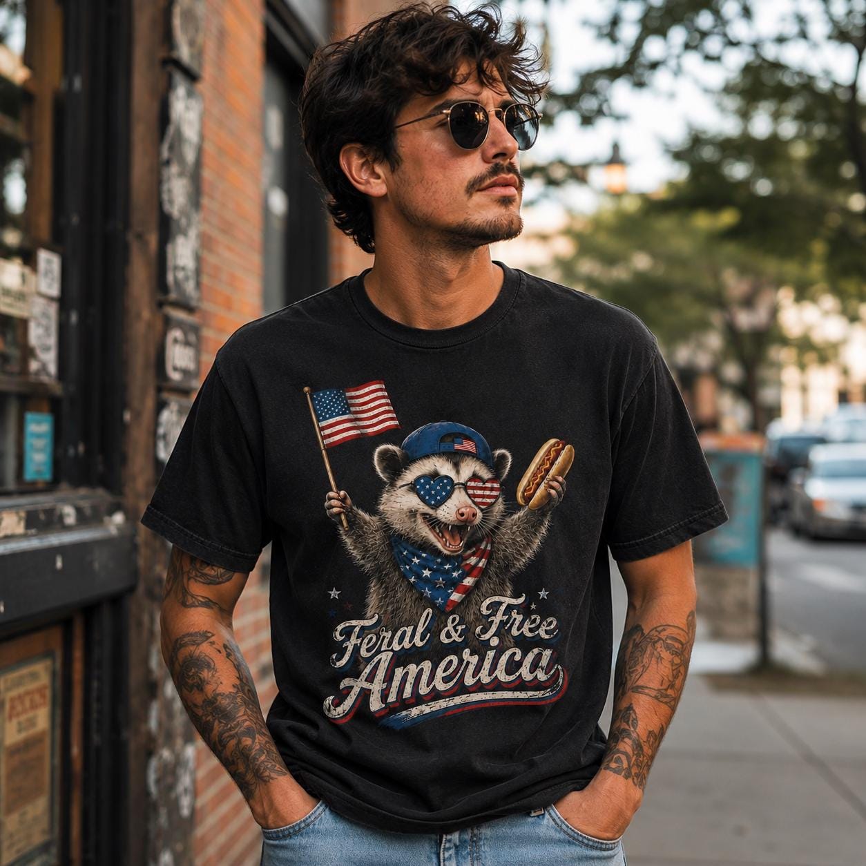 Feral America Opossum Shirt, Comfort Colors 4th July Tee, Patriotic Raccoon BBQ Shirt
