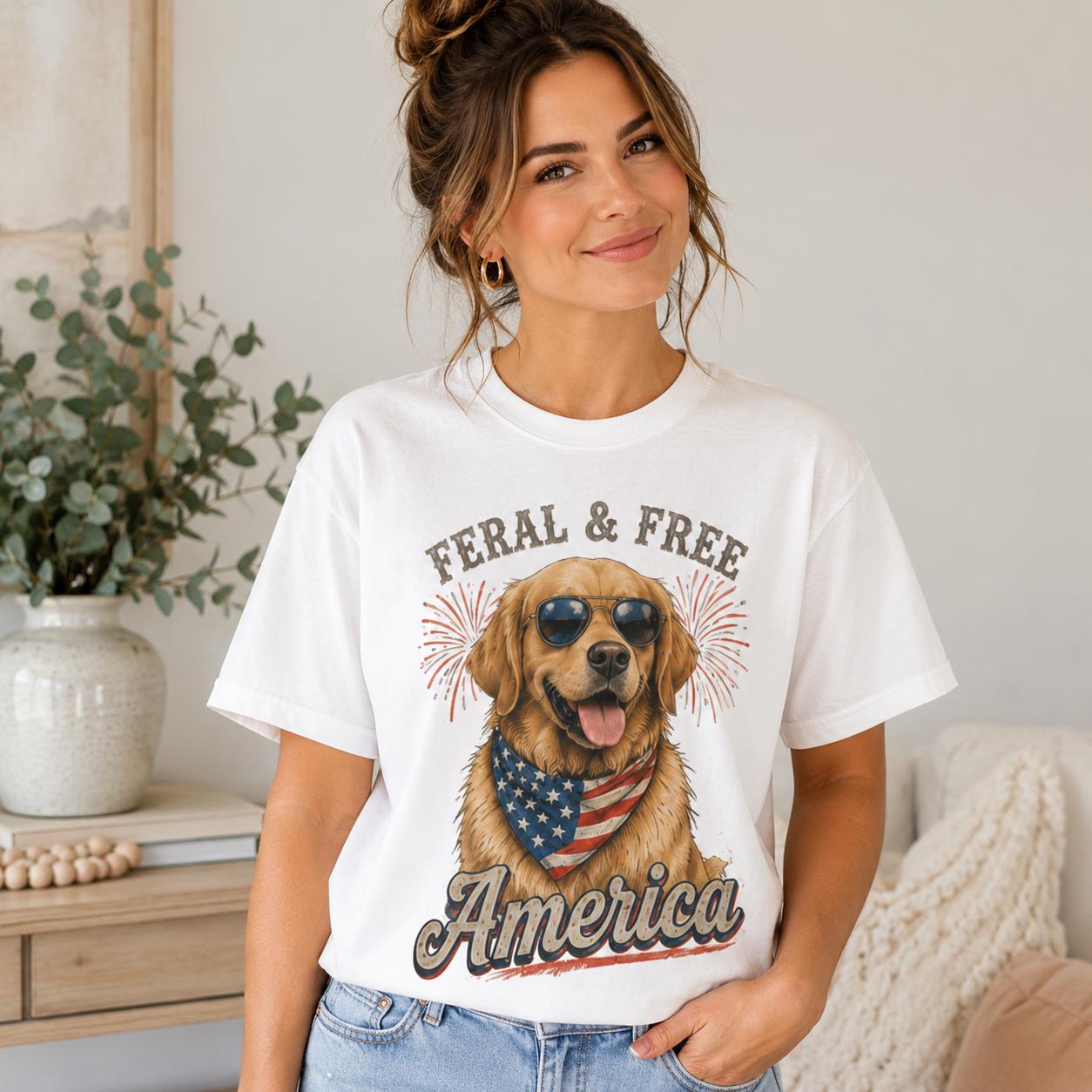 Golden Retriever America T-Shirt, Patriotic Dog Comfort Colors Tee