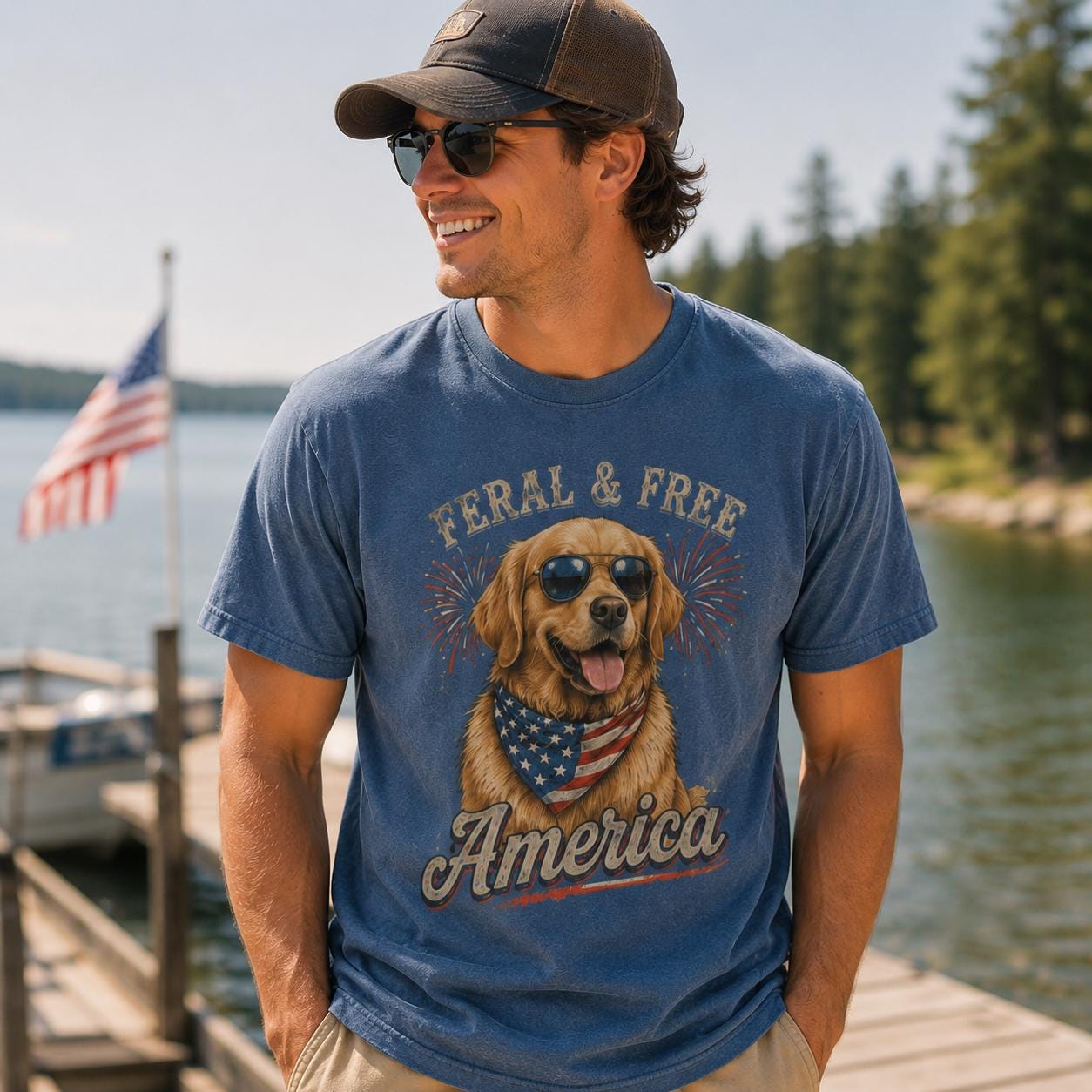 Golden Retriever America T-Shirt, Patriotic Dog Comfort Colors Tee