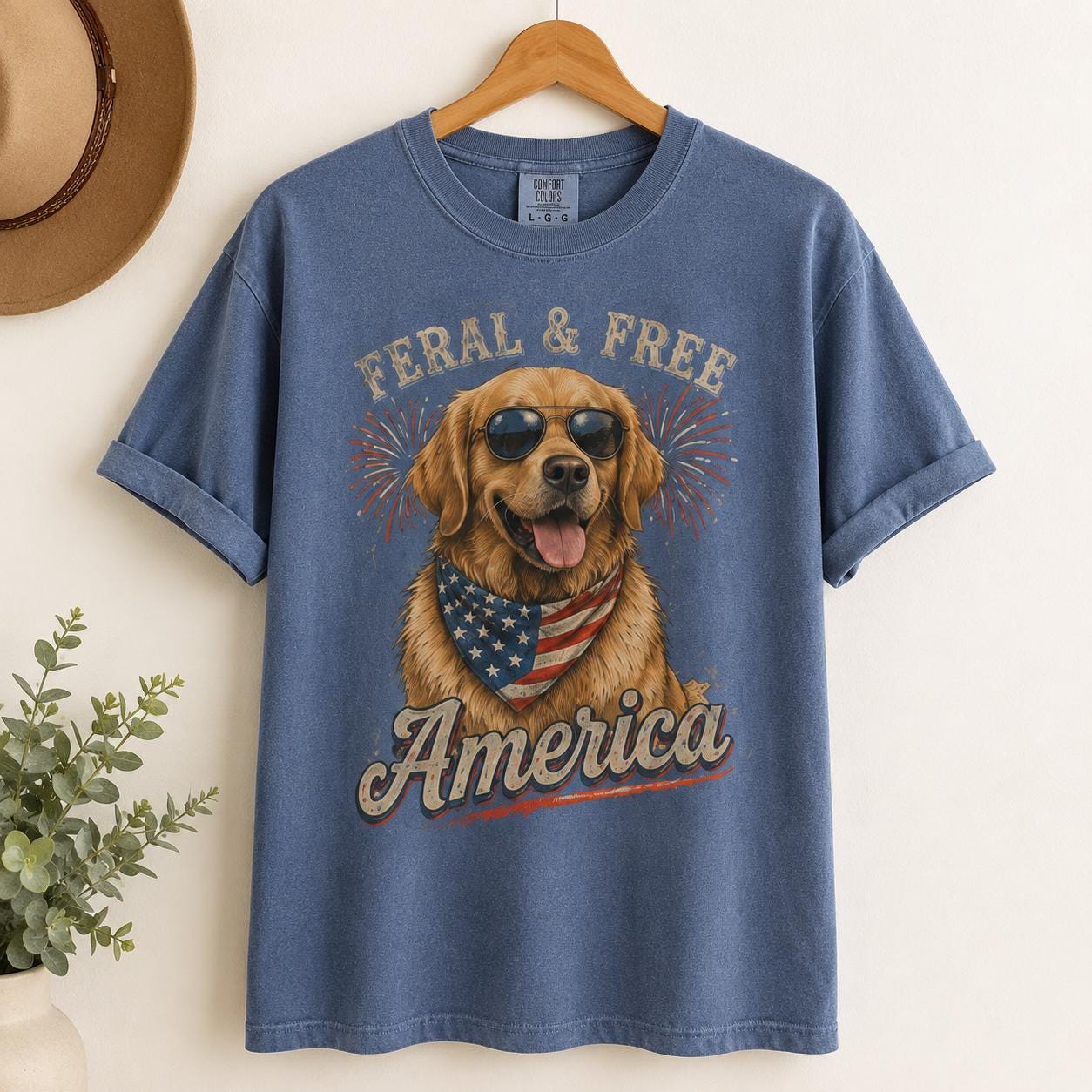 Golden Retriever America T-Shirt, Patriotic Dog Comfort Colors Tee