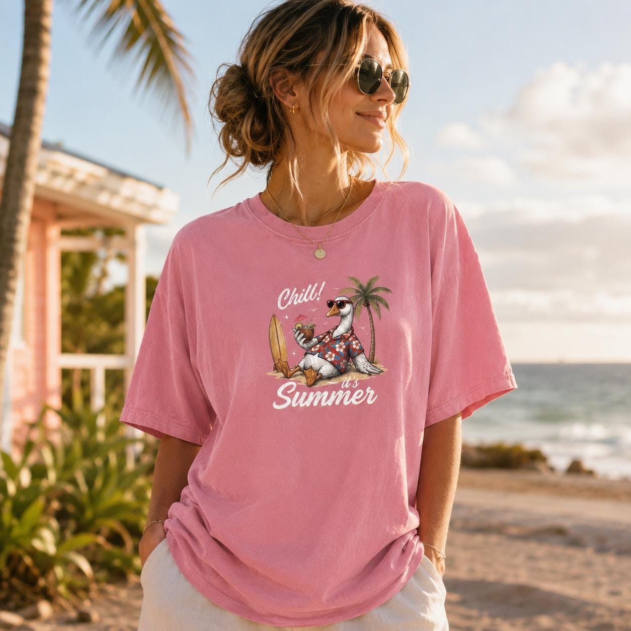 Chill Summer Goose Beach Shirt, Relaxed Vacation Comfort Colors Tee