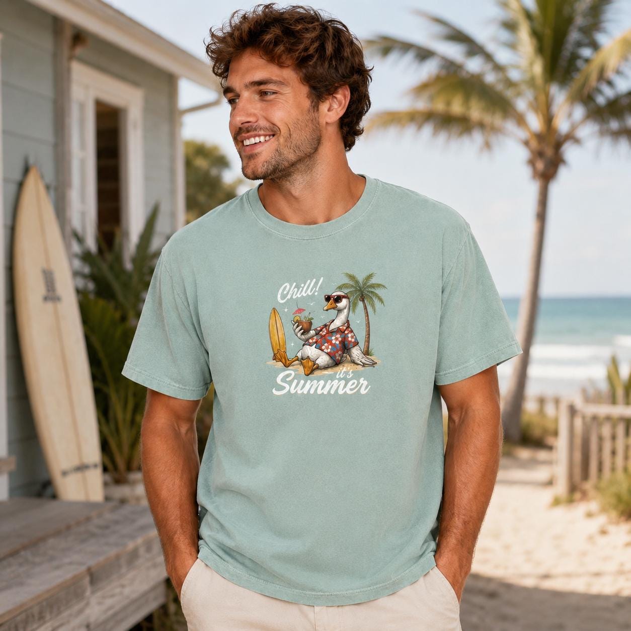 Chill Summer Goose Beach Shirt, Relaxed Vacation Comfort Colors Tee