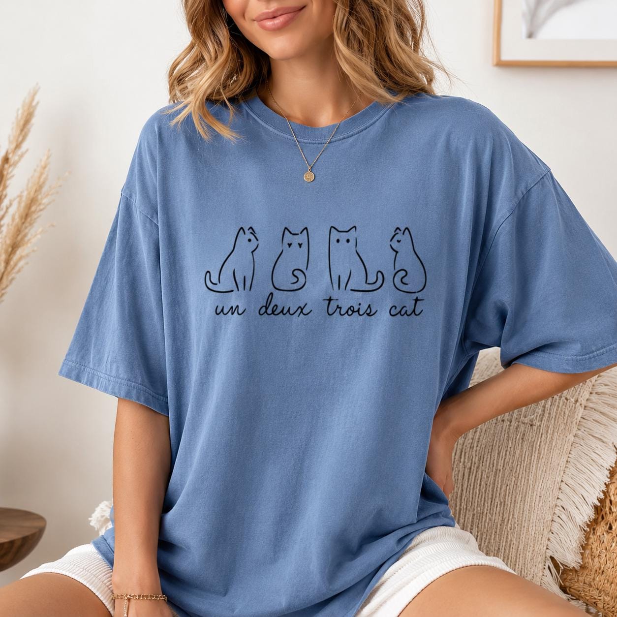 Un Deux Trois Cat Shirt, Minimalist French Cat Lover Tee, Comfort Colors 1717