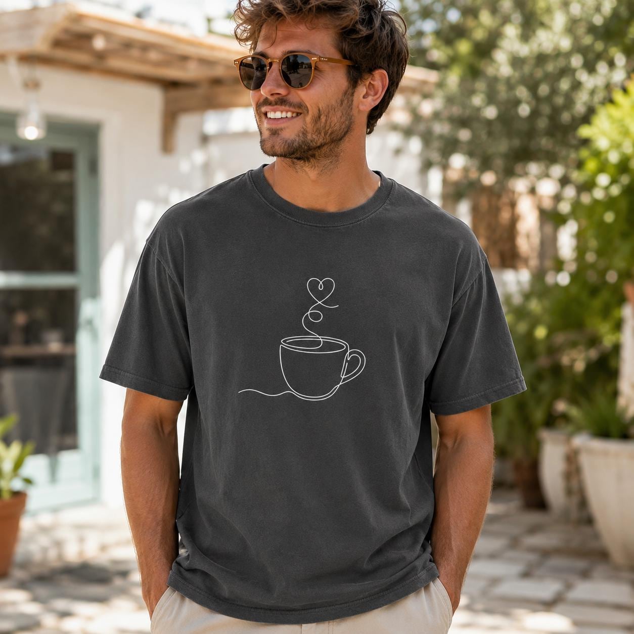 Minimalist Celestial Coffee Shirt, Single Line Art Latte Tee, Comfort Colors 1717