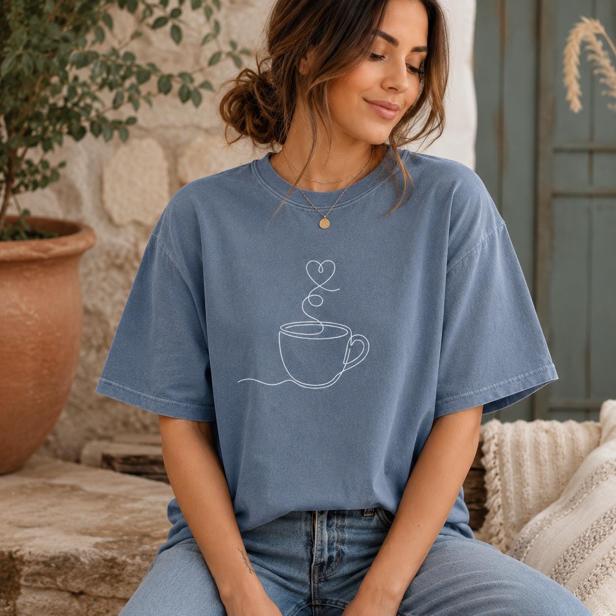 Minimalist Celestial Coffee Shirt, Single Line Art Latte Tee, Comfort Colors 1717
