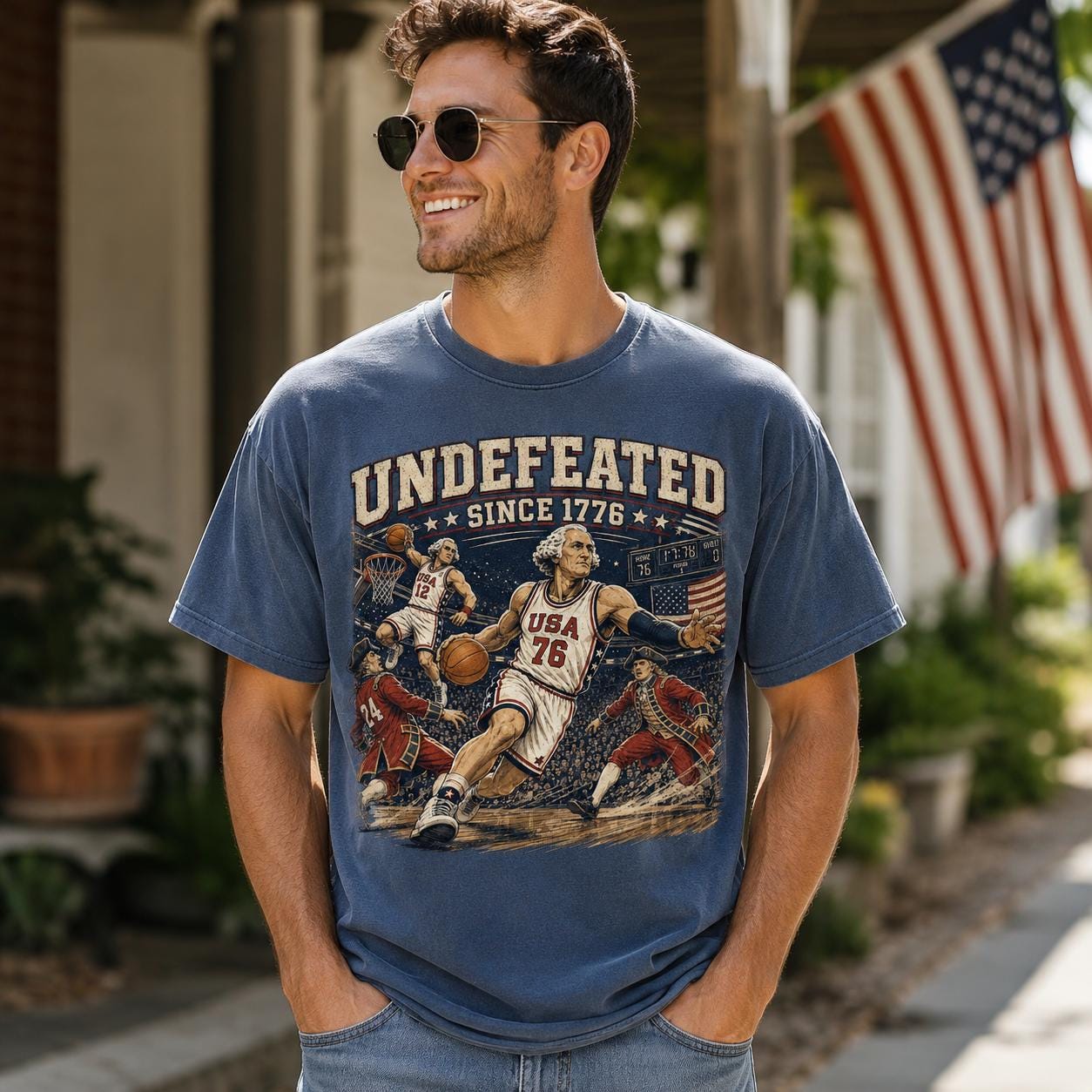 Undefeated Since 1776 Basketball Shirt, Patriotic USA Game Day Tee