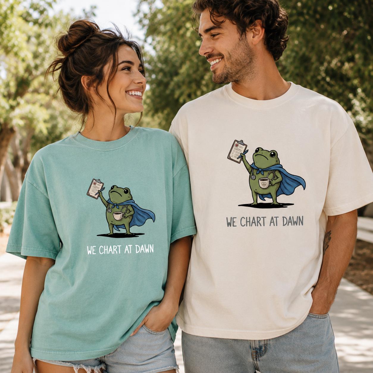 Comfort Colors Frog Nurse Shirt, Funny RN We Chart At Dawn Tee