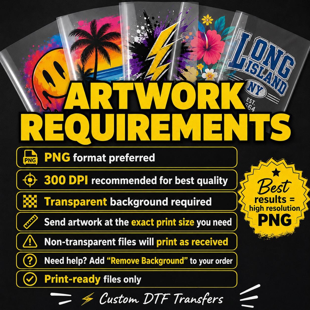 Custom Full Color DTF Heat Transfers, Ready to Apply Prints